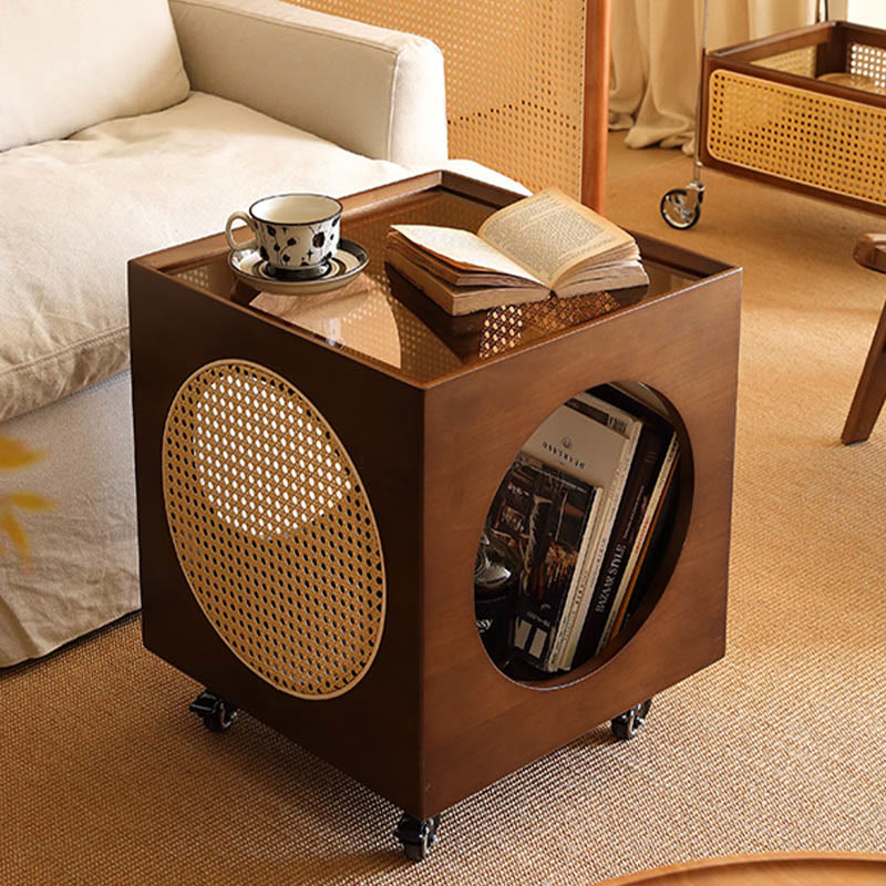 Movable Rattan Wood Coffee Table