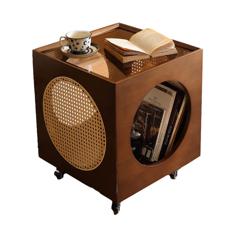 Movable Rattan Wood Coffee Table