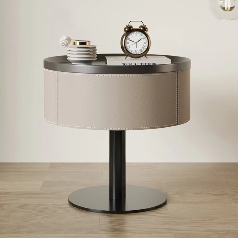 Saddle Leather Round Bedroom Bedside Table