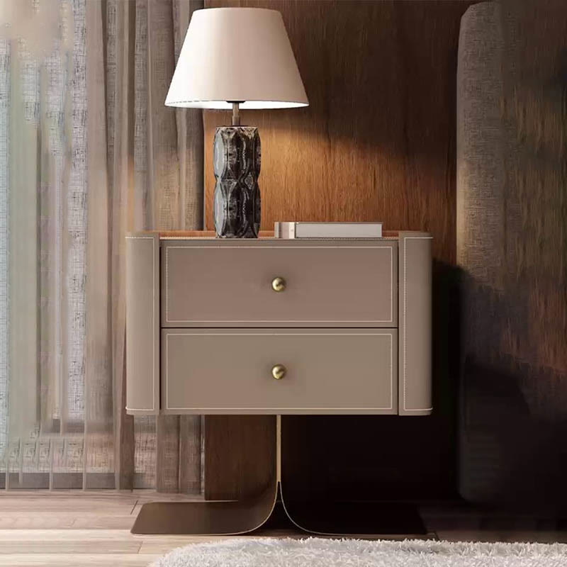 Saddle Leather Nightstand Simple Storage Cabinet
