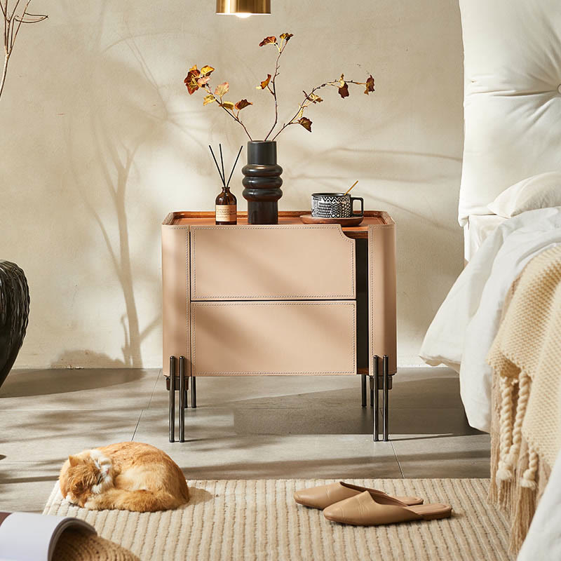 Saddle Leather Bedside Table Camel Nightstand