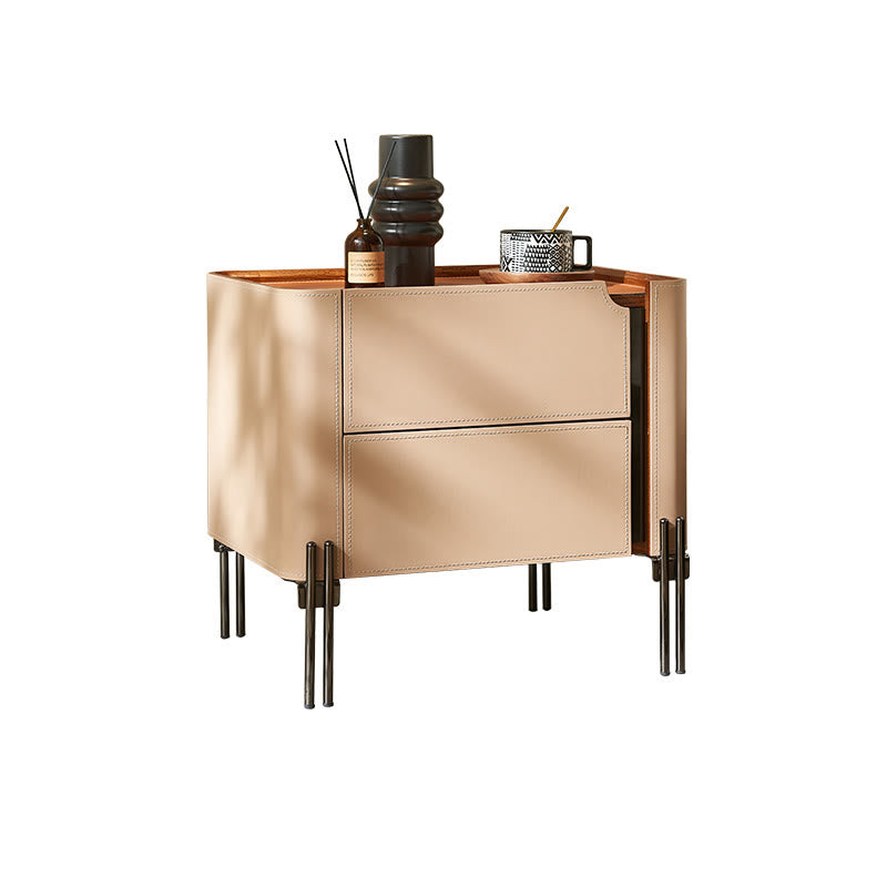 Saddle Leather Bedside Table Camel Nightstand