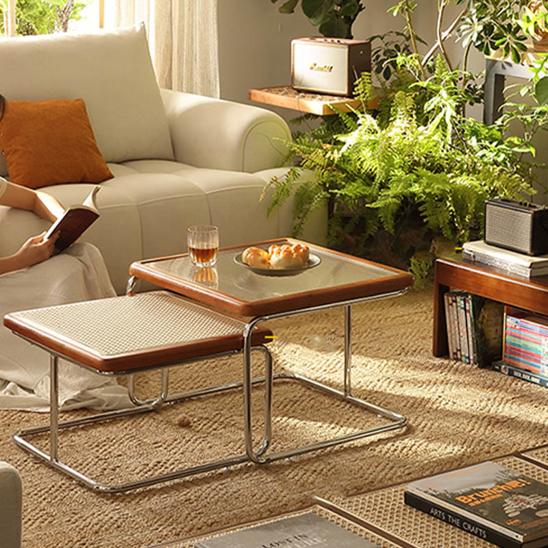 2-piece Retro Rattan-woven Foldable Coffee Table