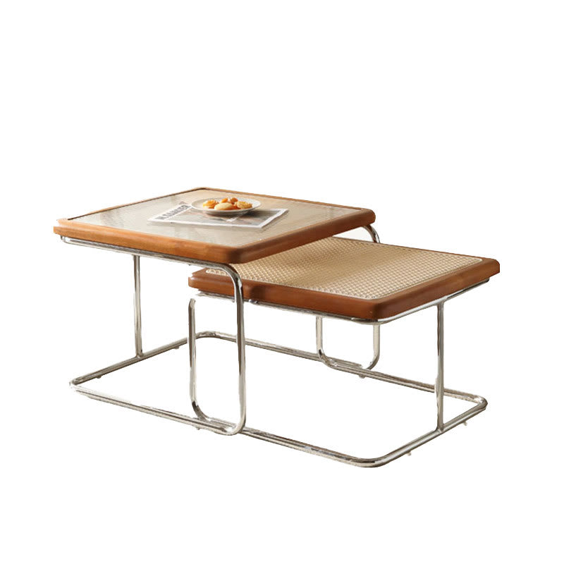 2-piece Retro Rattan-woven Foldable Coffee Table