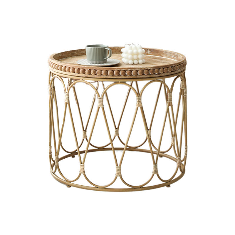 Rattan Modern Natural Wood Color Round Side Table