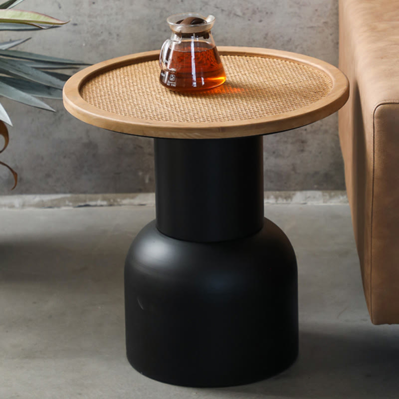 Solid Wood Round Tabletop Black Side Table