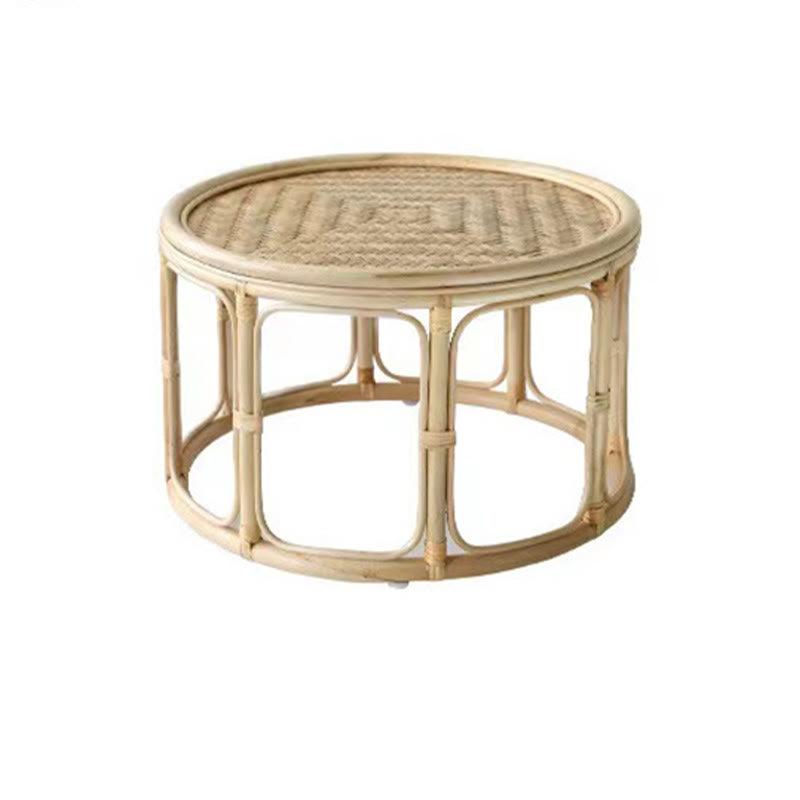 Rattan Bamboo Round Natural Wood Color Side Table