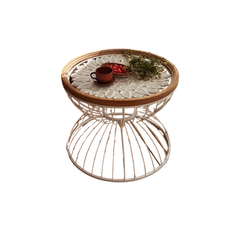 Glass Tabletop Solid Wood Carved Side Table