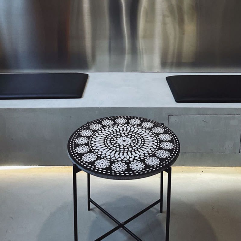 Black Wrought Iron Bracket Carved Side Table