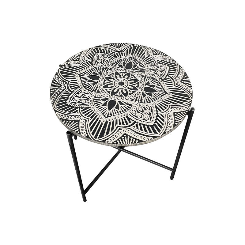 Black Wrought Iron Bracket Carved Side Table