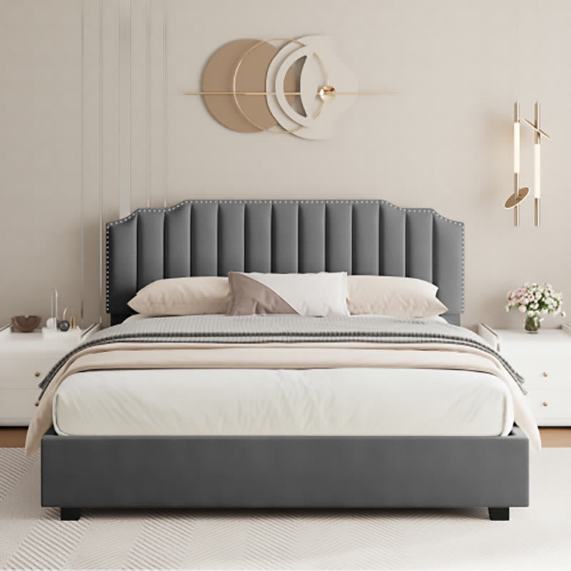 Liftable Velvet Grey Queen Size Bed