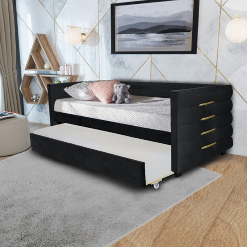 Black Velvet Upholstered Double Sofa Bed