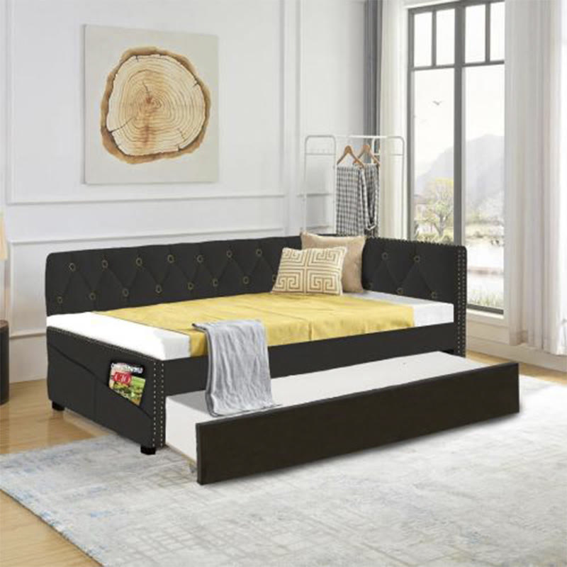 Black Upholstered Double Corner Sofa Bed Frame