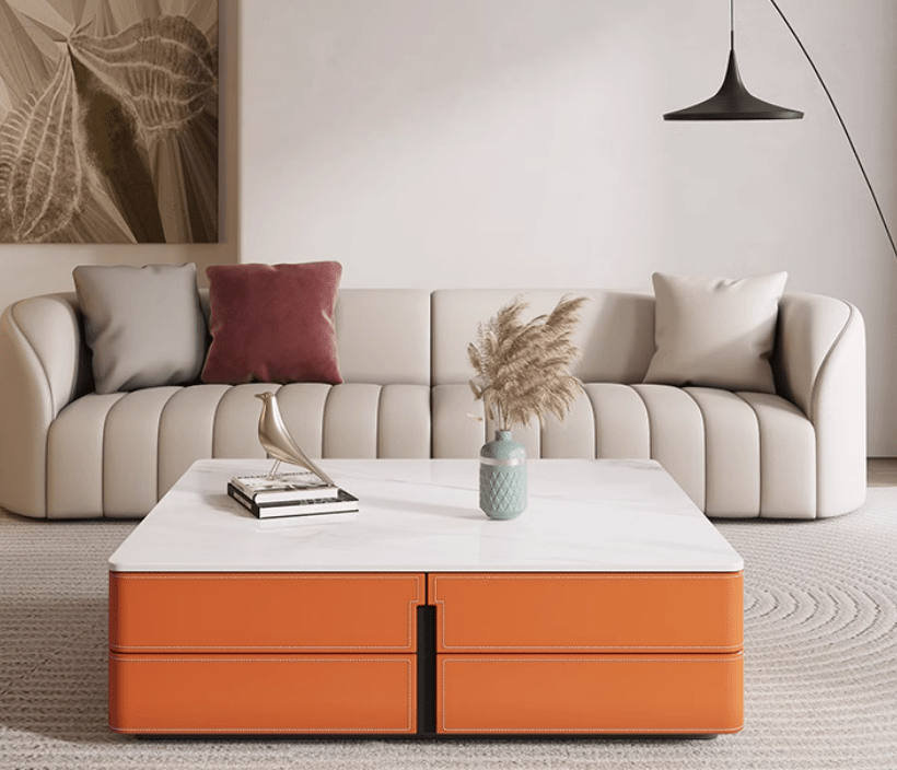 Square Saddle Leather Coffee Table