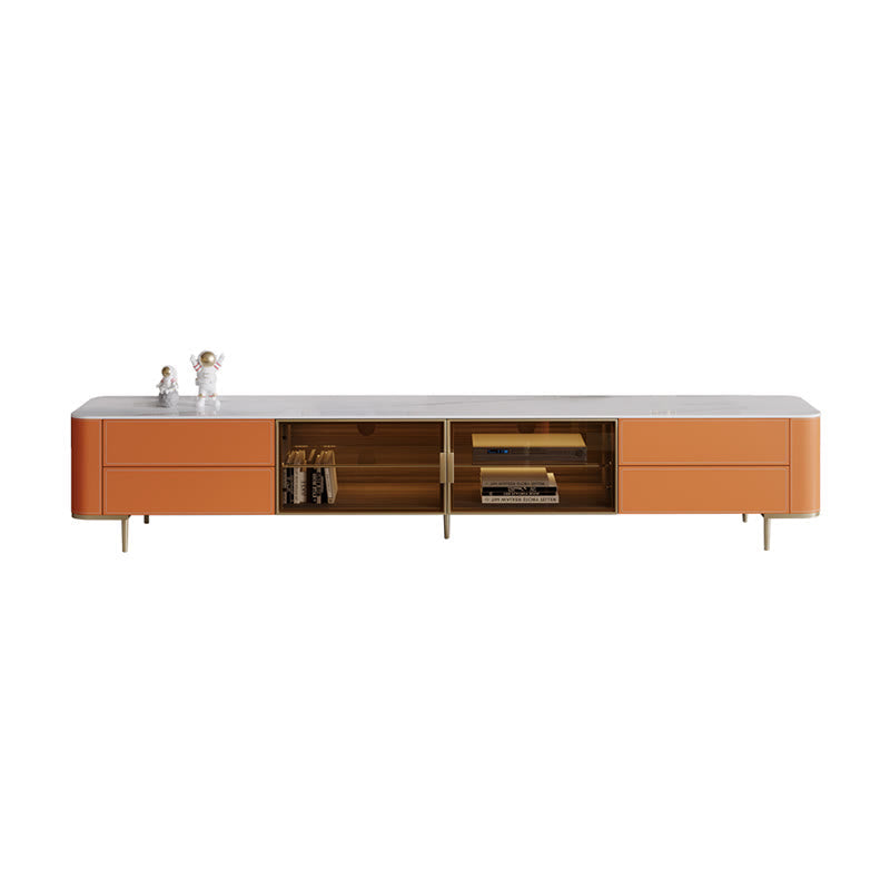 Slate Tabletop Saddle Leather TV Stand With Glass Door