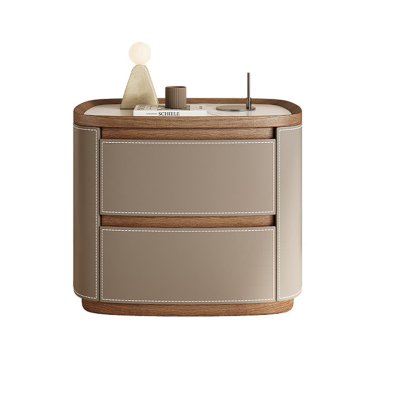 Saddle Leather Veneer Solid Wood Bedside Table