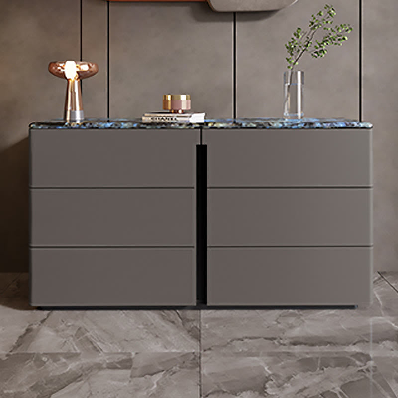 Stone Tabletop Saddle Leather Sideboard