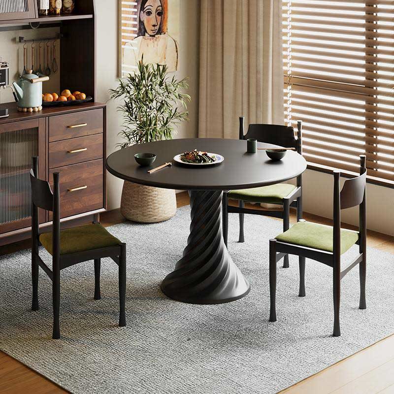 Black Mid-century Round Solid Wood Dining Table