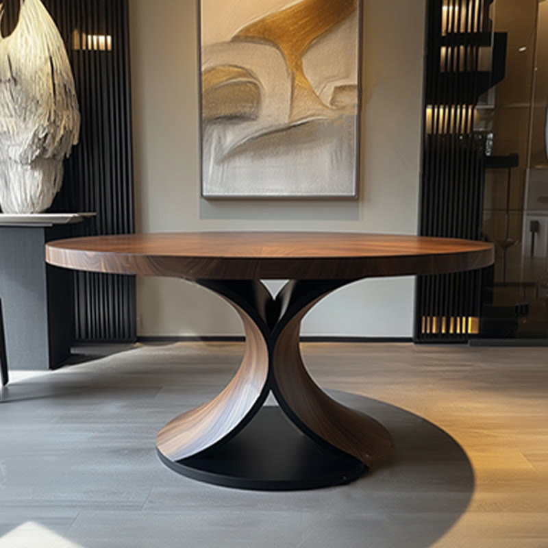 Solid Wood Round Mid-century Walnut Kitchen Room Dining Table