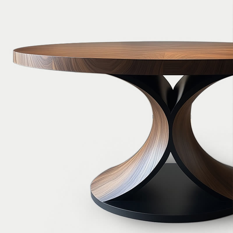 Solid Wood Round Mid-century Walnut Kitchen Room Dining Table