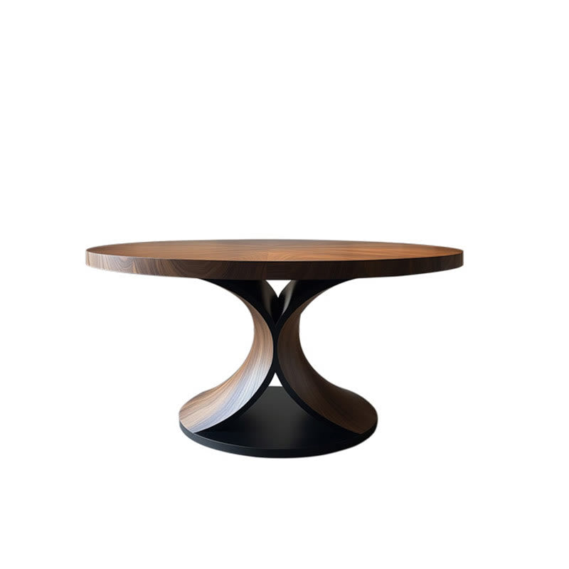 Solid Wood Round Mid-century Walnut Kitchen Room Dining Table