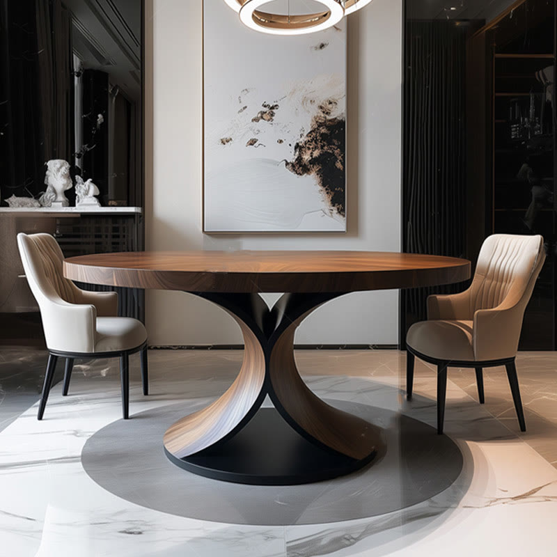 Solid Wood Round Mid-century Walnut Kitchen Room Dining Table