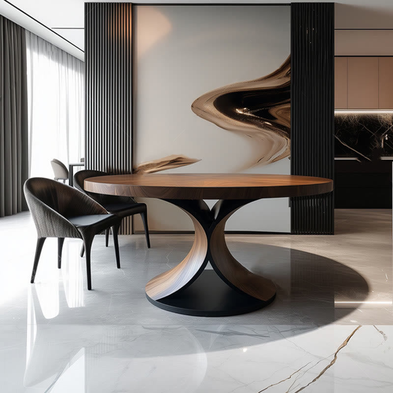 Solid Wood Round Mid-century Walnut Kitchen Room Dining Table