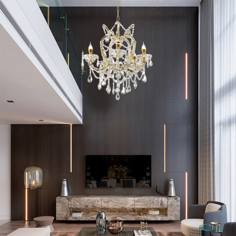 22-inch Gold Luxury Crystal 5-light Led Pendant Lamp