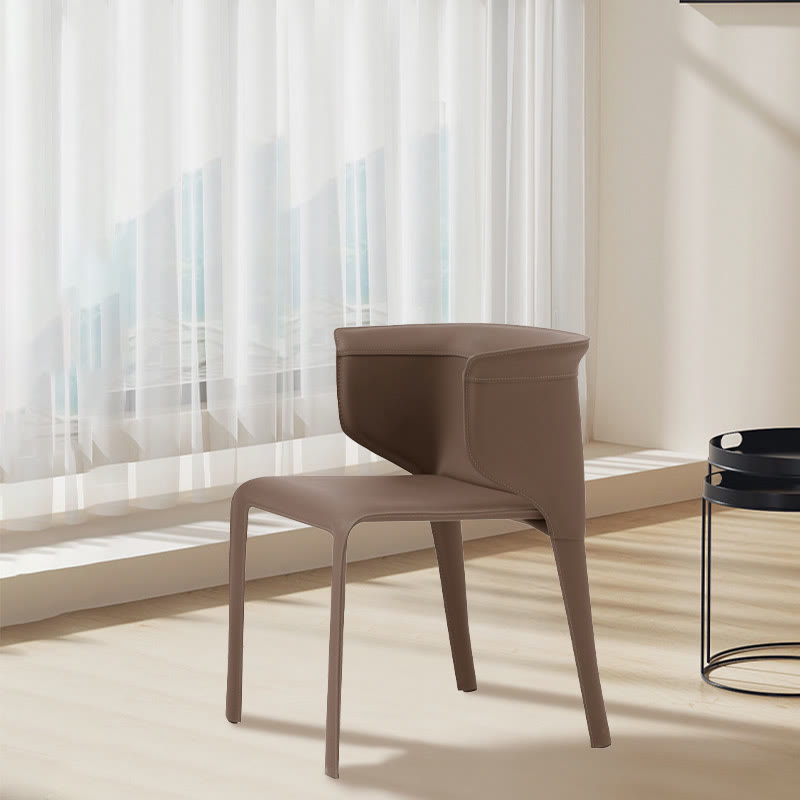 1x/2x Modern Curved Wrap-around Saddle Leather Dining Chair