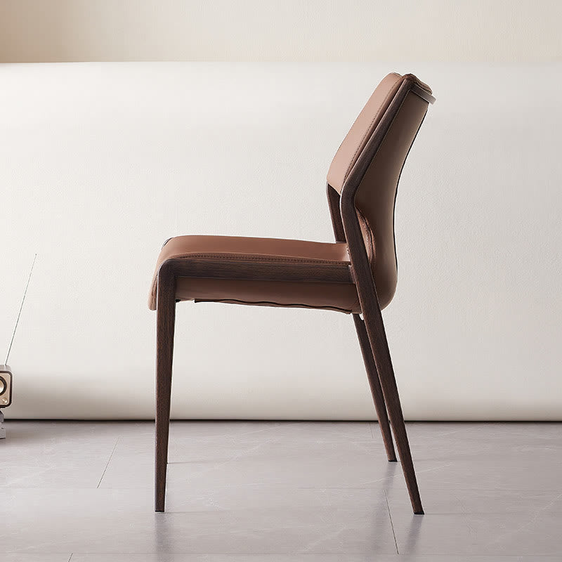 1x/2x Saddle Leather Living Room Backrest Dining Chair