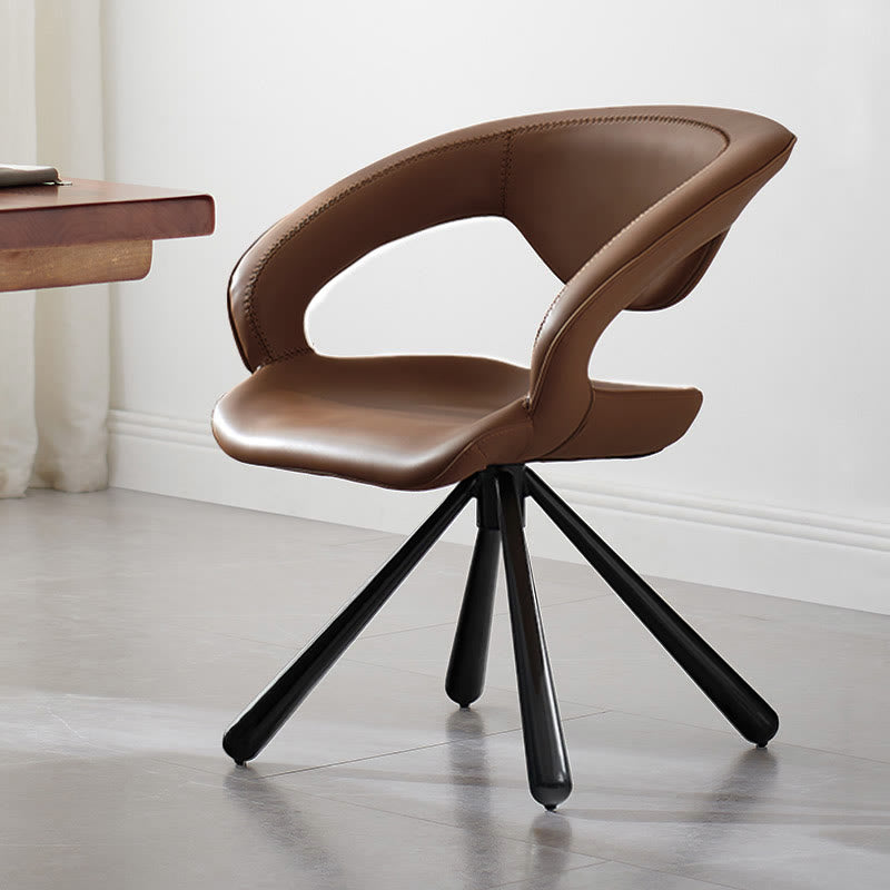 1x/2x Swivel Saddle Leather Dining Chair With Armrests
