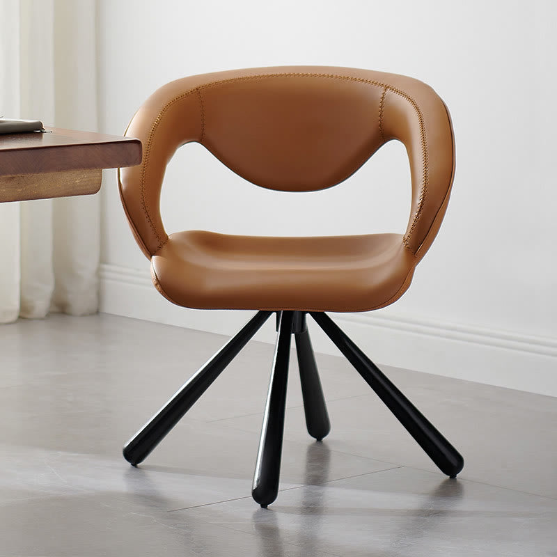 1x/2x Swivel Saddle Leather Dining Chair With Armrests