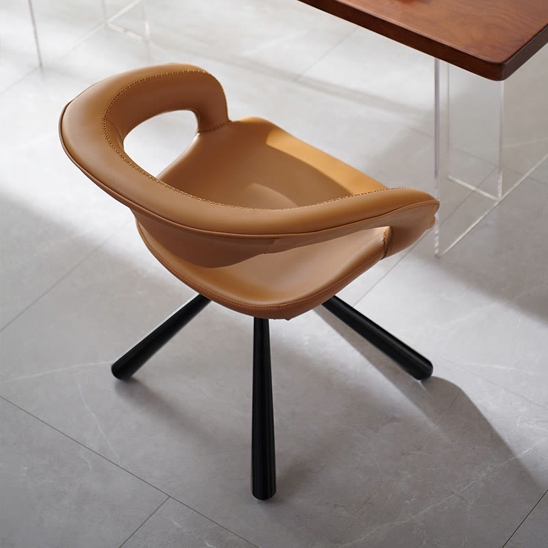 1x/2x Swivel Saddle Leather Dining Chair With Armrests