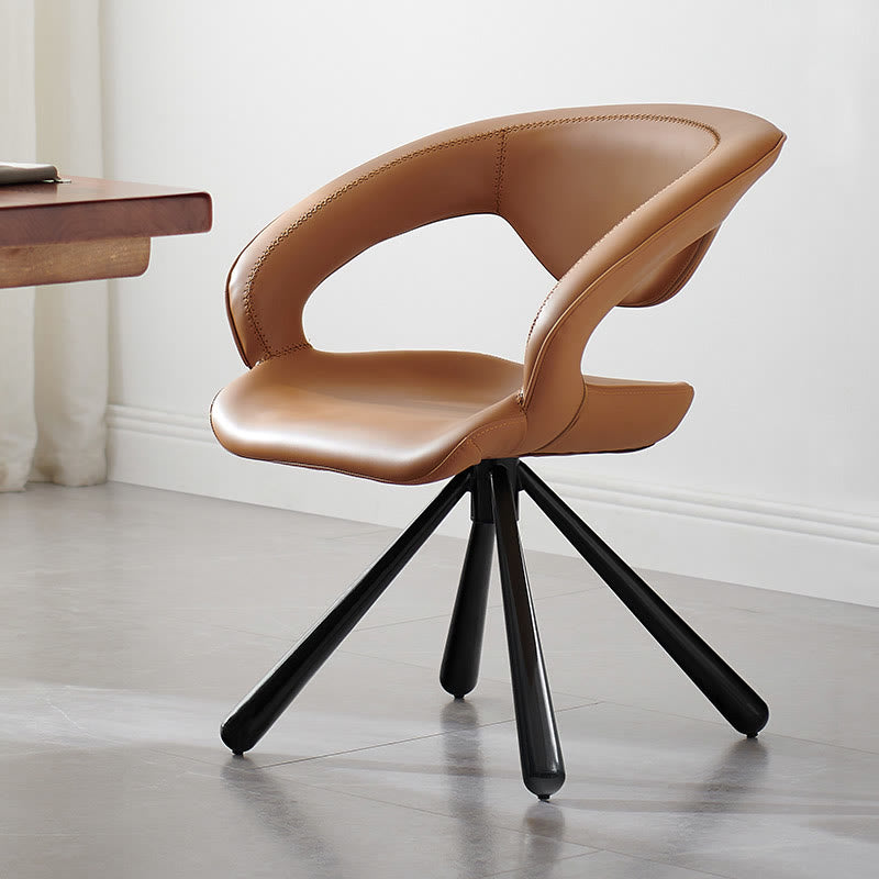 1x/2x Swivel Saddle Leather Dining Chair With Armrests