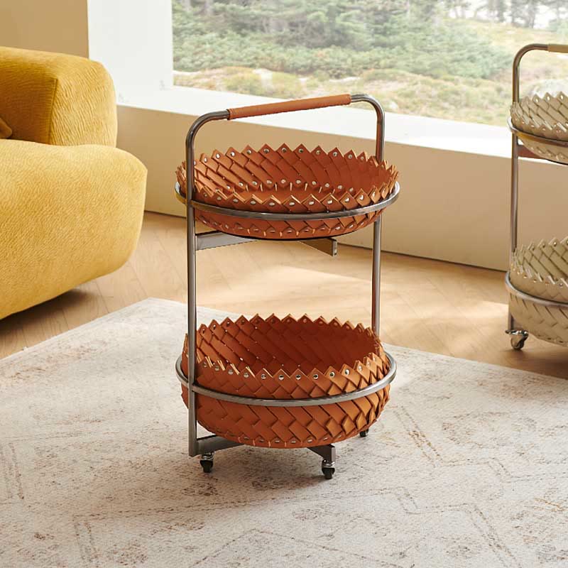 Simple Saddle Leather Mobile Side Table