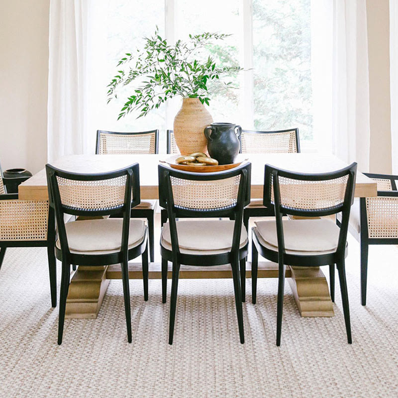 1x/2x Mid-century Solid Wood Rattan Dining Chair