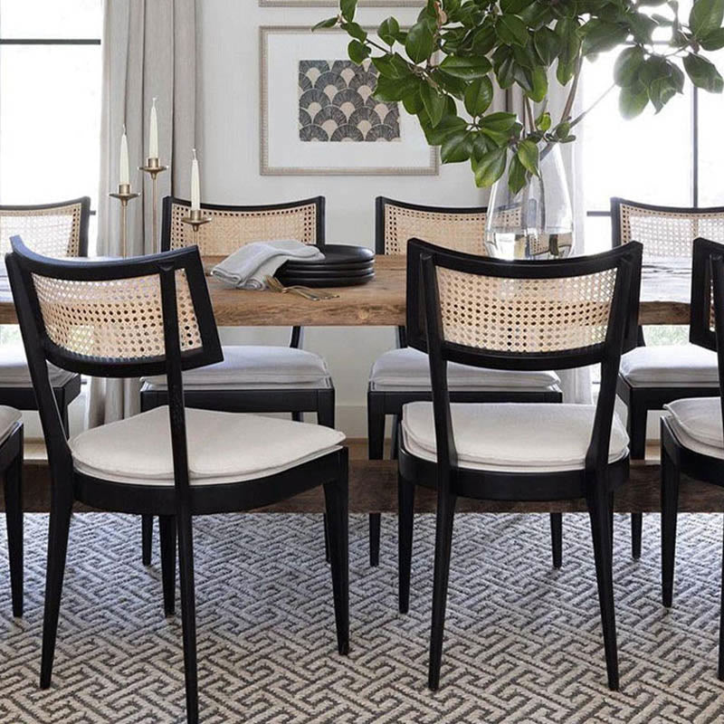 1x/2x Mid-century Solid Wood Rattan Dining Chair