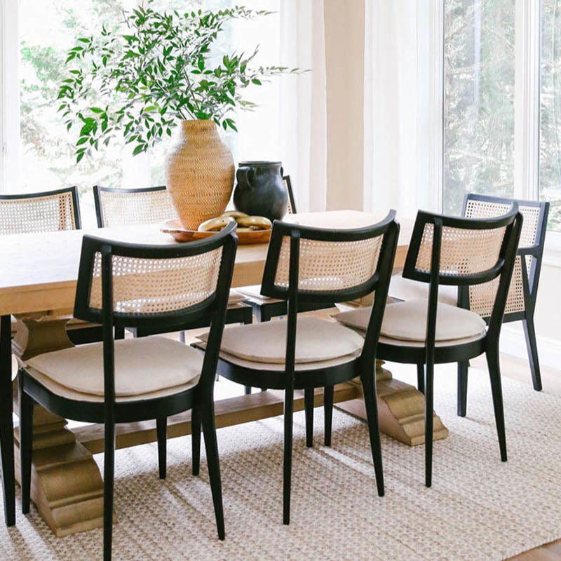 1x/2x Mid-century Solid Wood Rattan Dining Chair