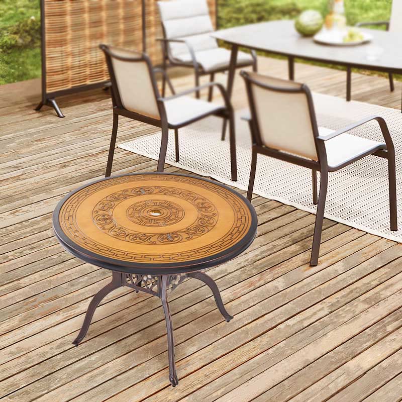 Wood Grain Color Carved Outdoor Round Dining Table
