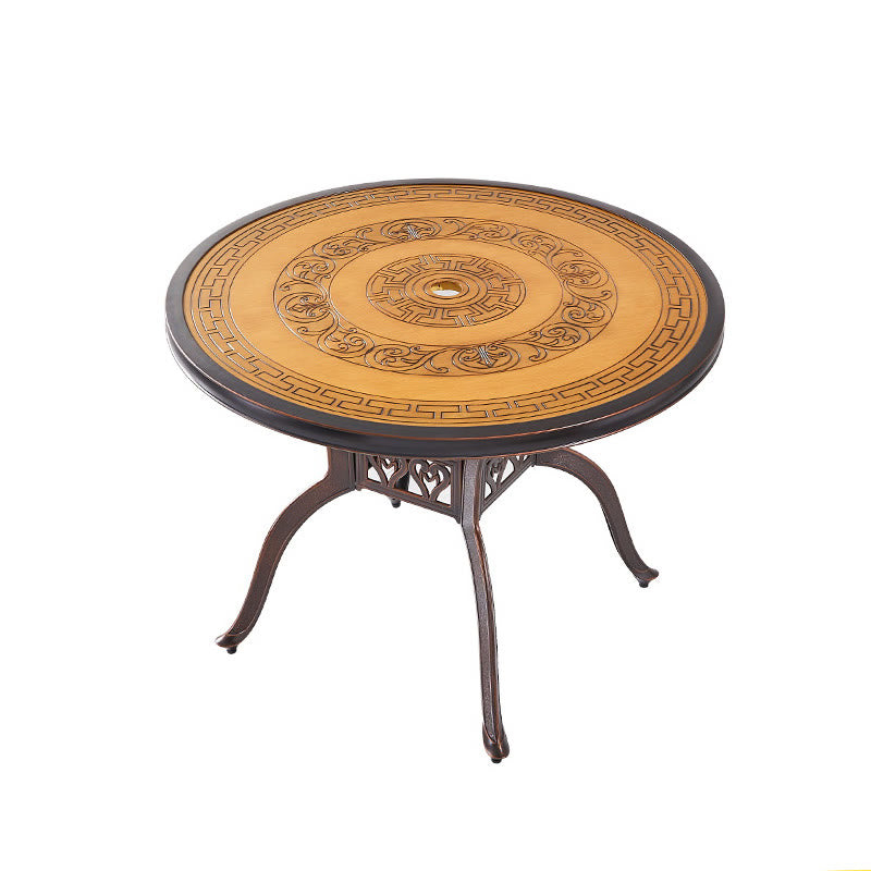 Wood Grain Color Carved Outdoor Round Dining Table