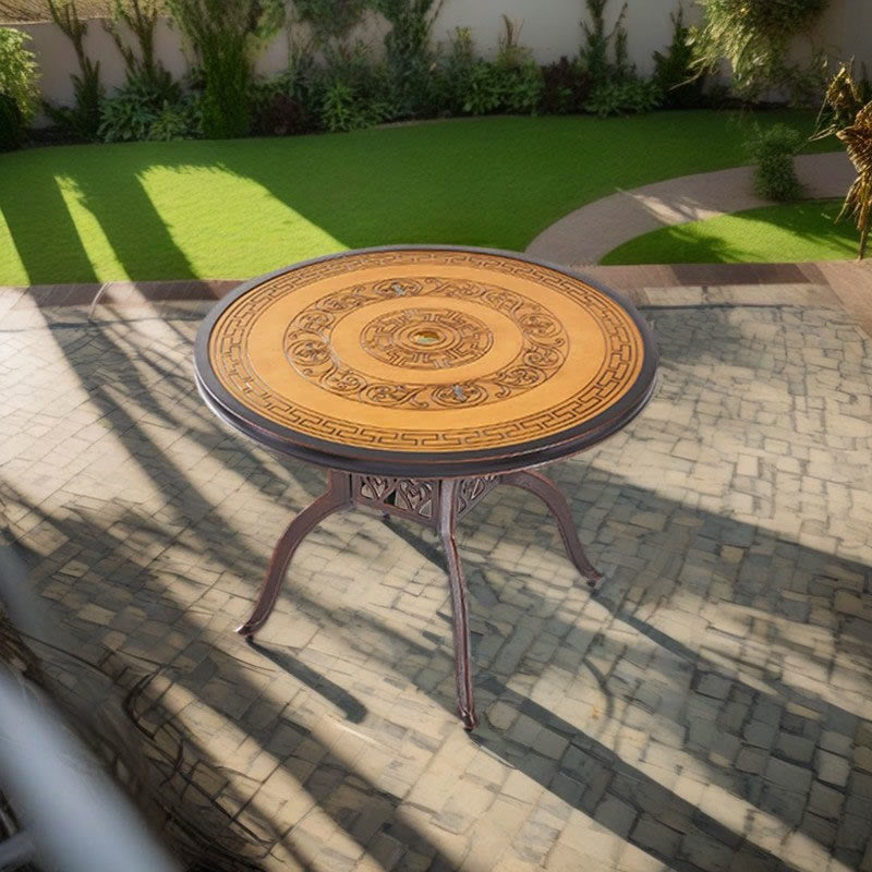 Wood Grain Color Carved Outdoor Round Dining Table