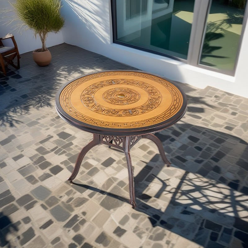 Wood Grain Color Carved Outdoor Round Dining Table