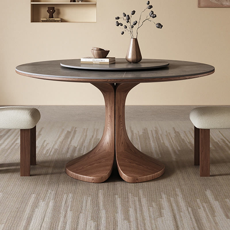 Walnut-modern Solid Wood Round Dining Table