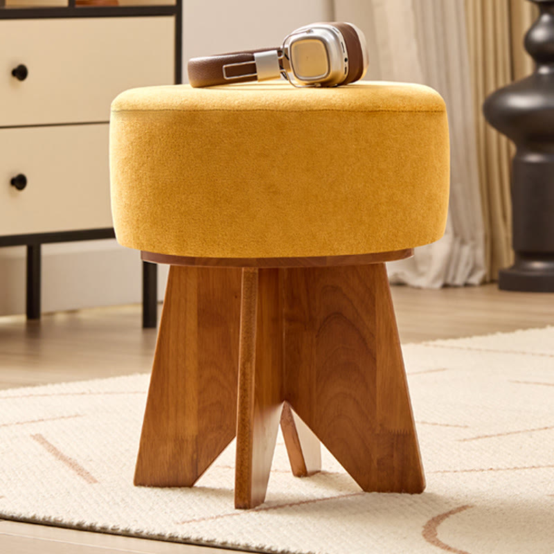 Modern Solid Wood Yellow Round Ottoman