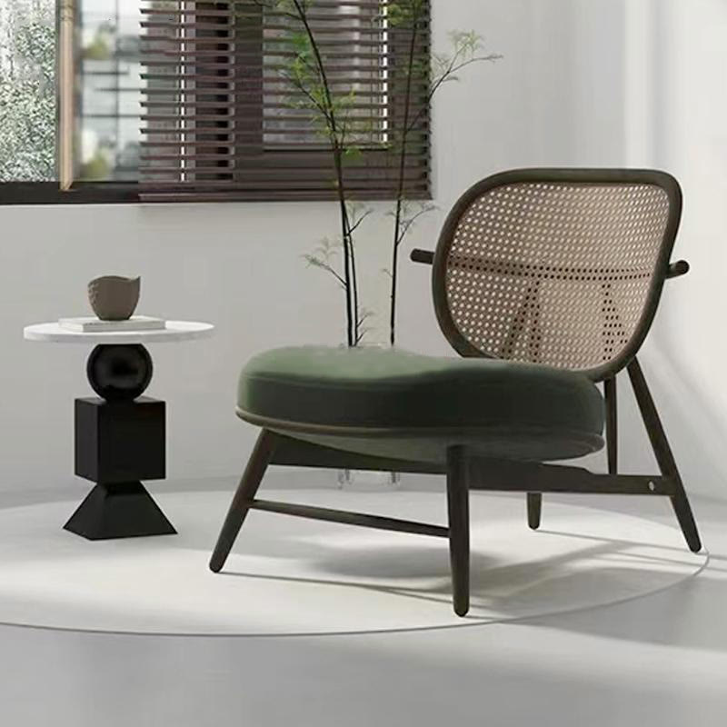 Mid-century Solid Wood Rattan Accent Chair