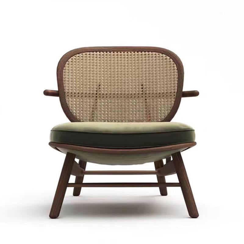 Mid-century Solid Wood Rattan Accent Chair