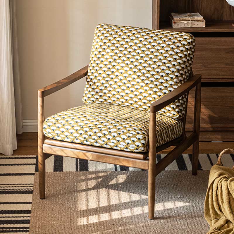 Jacquard Fabric Printed Solid Wood Accent Chair