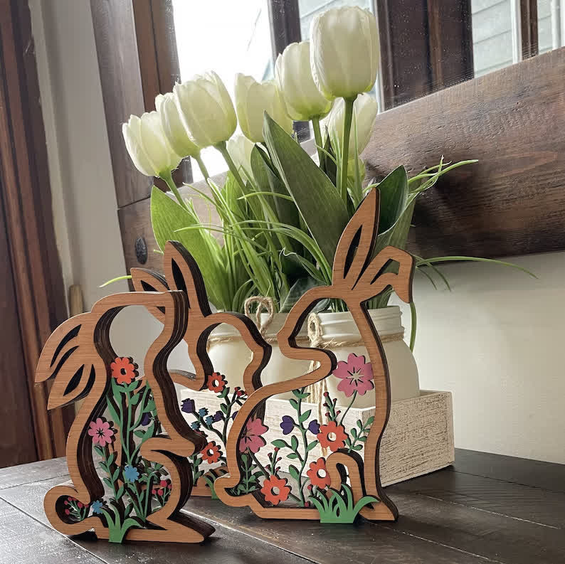 Easter Wooden Floral Bunny Home Decor Set