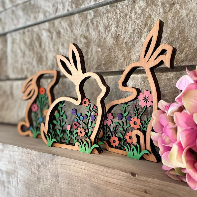 Easter Wooden Floral Bunny Home Decor Set