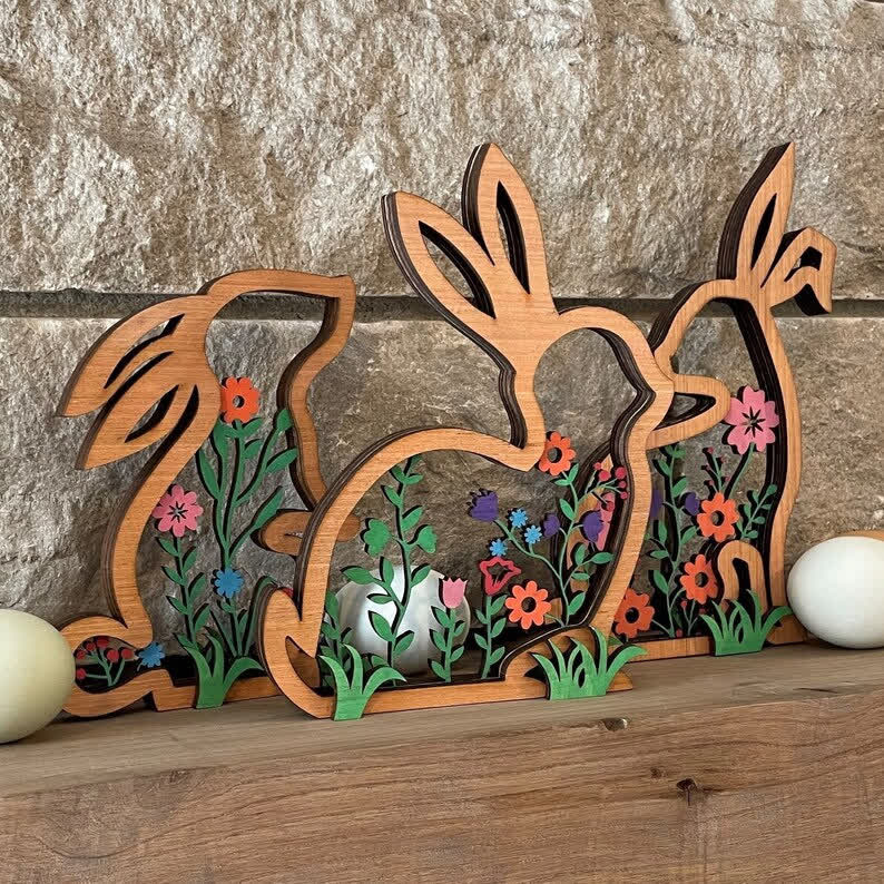 Easter Wooden Floral Bunny Home Decor Set